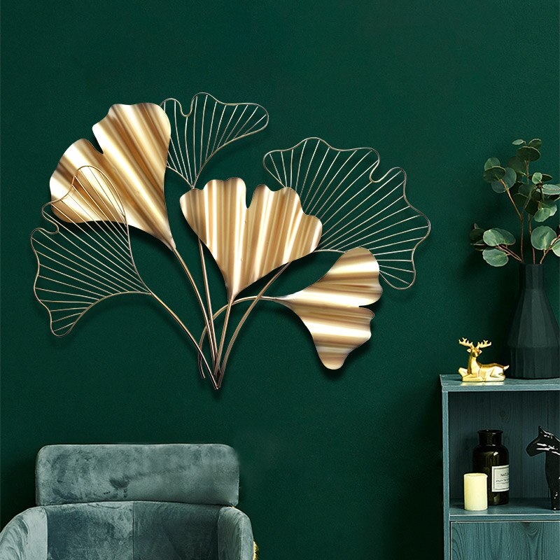 Metal Wall Sculpture Wall Art Decor Bedroom Gold Ginkgo Leaves Living Room Kitchen Ornaments for Indoor and Outdoor