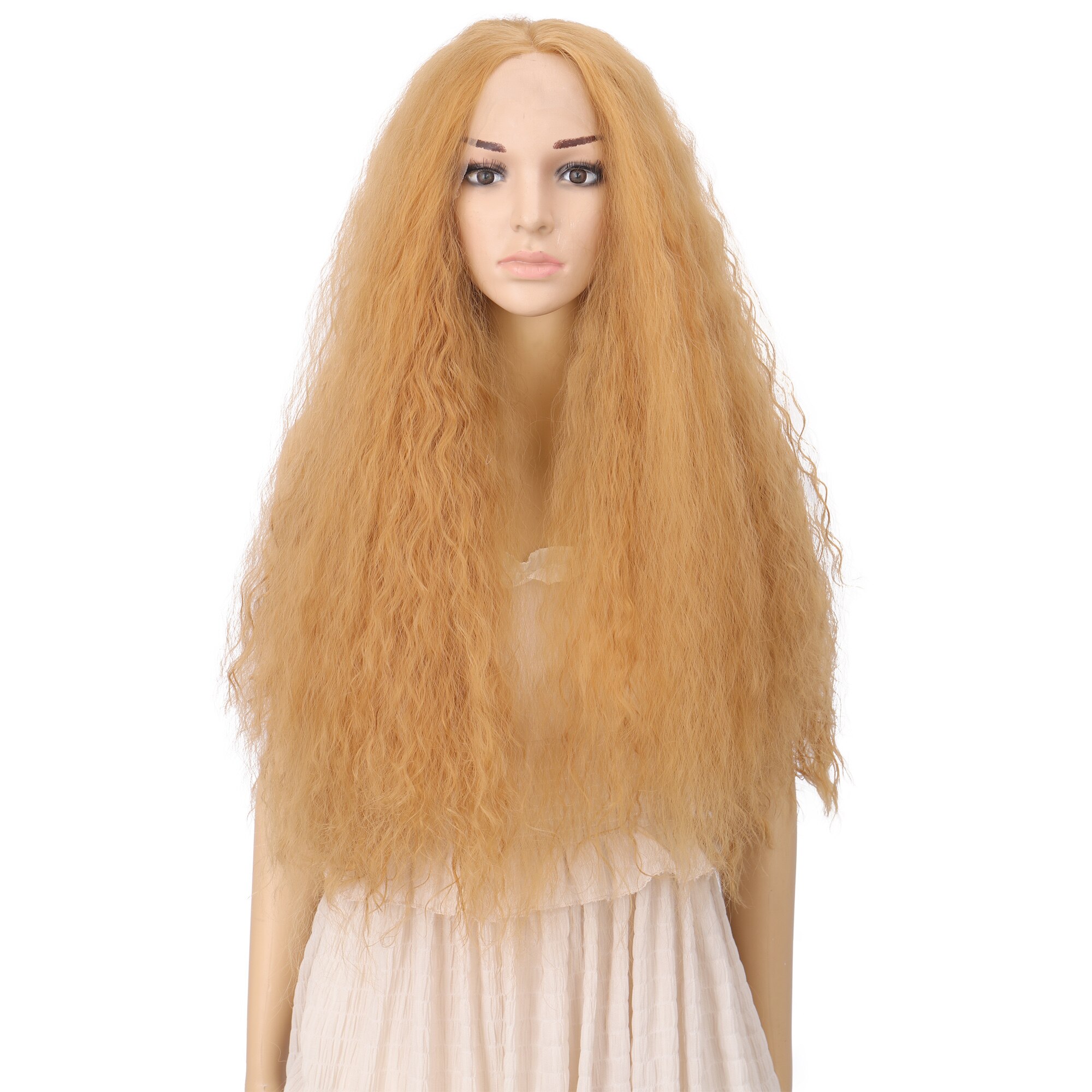 MANWEI Hair Curly Glueless Lace Wig Baby Hair Golden Color Synthetic Hair Lace Front Wigs with Natural Hairline Hair: Default Title