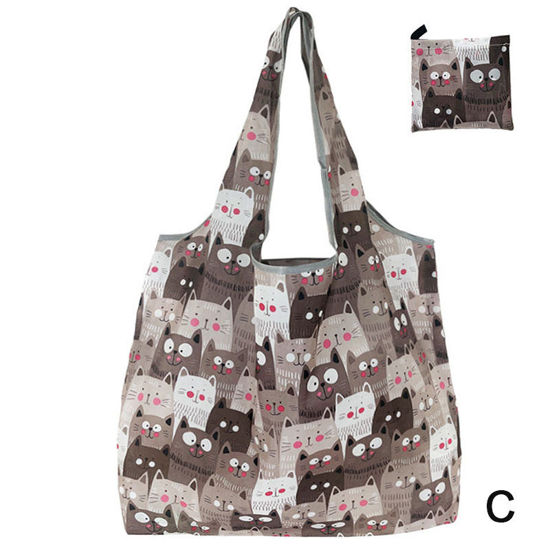 1Pc Foldable Shopping Bag Reusable Travel Grocery Bag Eco-Friendly Cute Animal Printing Supermarket Tote Bag: CORAL