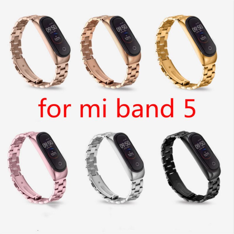 Rvs Polsband Voor Xiaomi Mi Band 5 Metalen Horloge Band Smart Armband Miband 5 Riem Vervangbare Horloge Bandjes voor Mi5