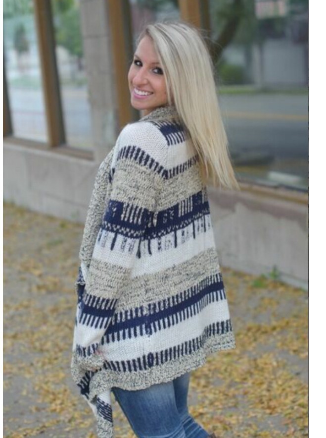 Ebay European autumn warm women's coat Spelling Color Irregular Long Sleeve Sweater Cardigan: S