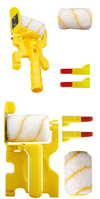 5/8Pc Multifunctional Paint Runner Pro Roller Brush Tool Set Paint Roller Set Room Wall Painting Brushe Set Home Repack Tool: Yellow-Set