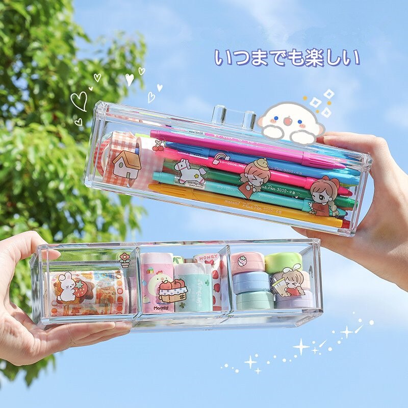 Transparent Desk Organizer Stationery Sundries Makeup Pencil Tape Stackable Plastic Storage Box School Office Stationery Holder