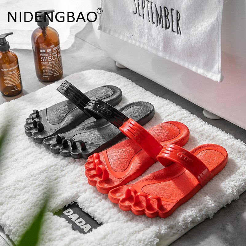 Kobiety sandały moda pięć palców mężczyźni pantofel lato antypoślizgowe domu łazienka odkryty klapki plażbyć winnym para trzepnięcie brzdęknięcie wygodne