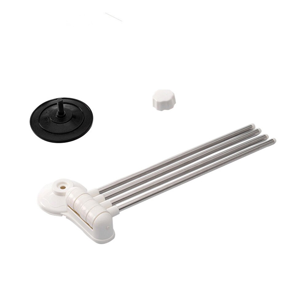 Home Storage Four Poles Stainless Steel Wall Mounted Rotating Towel Bar Storage Rack Bath Holder Shelf Bathroom Organizer