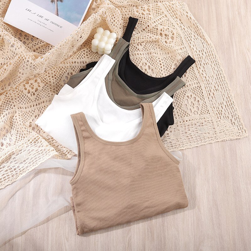 Kvinder crop top pige solid enkel camisole v-hals stribet tube top bred skulderrem polstret undertøj kvinde