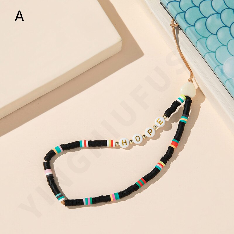 Simple Acrylic Beads Mobile Phone Chain Anti-Lost Soft Ceramic Rope Beaded Cell Phone Chain Wristband Keychain: A1
