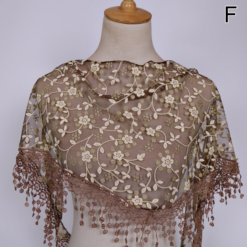 Vrouwen Bloemen Sjaal Wrap Lace Sheer Kwastje Sjaal Mode Hollow Tassel Lace Rose Bloemen Knit Driehoek Mantilla Sjaals: F