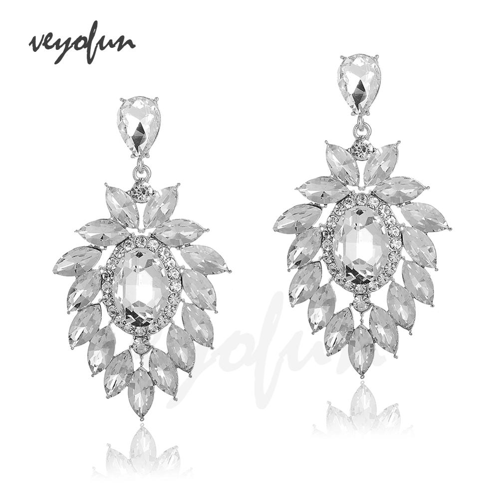 Veyofun-pendientes colgantes de cristal hipérbola para mujer, aretes grandes, joyería de: white / Azul tinta