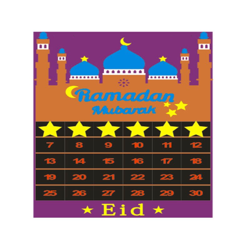1 stk. ramadan håndværk vedhæng festartikler hængende plade hjemmedekorationer med stjernefilt ramadankalender 35*50cm/28*50cm: Lilla