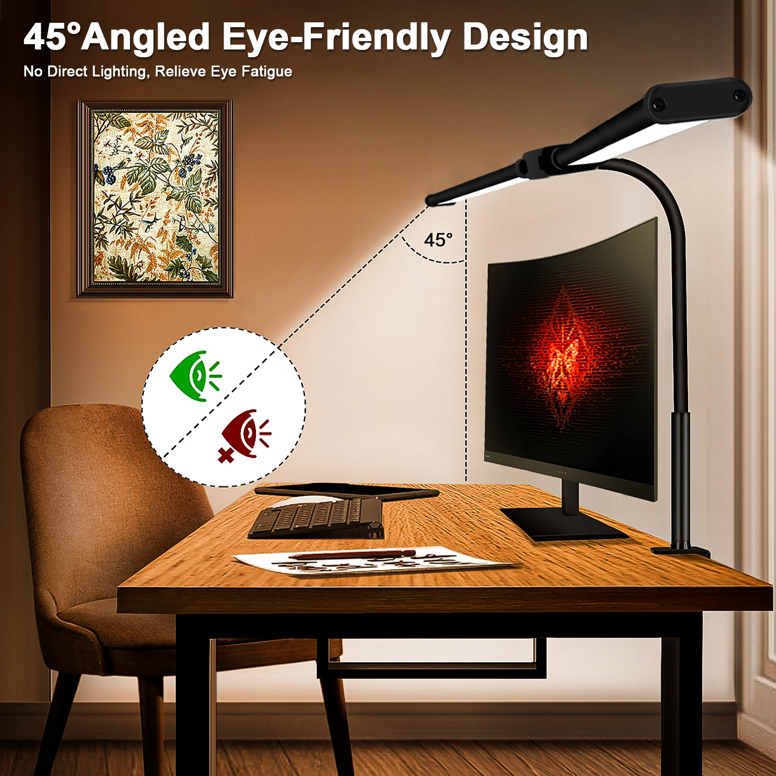 Dubbele kop LED-clip bureaulamp Architect tafellamp voor thuiskantoorverlichting 3-kleurmodus en 10 dimbare oogbescherming bureaulampen