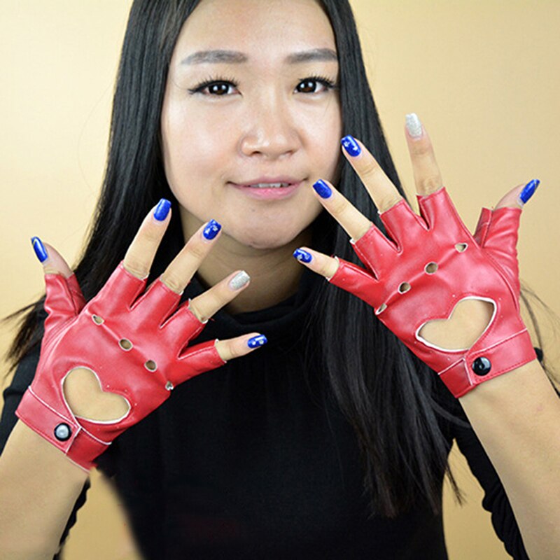 Guantes de cuero sin dedos para mujer, manopla de mitad de dedo, transpirables, para
