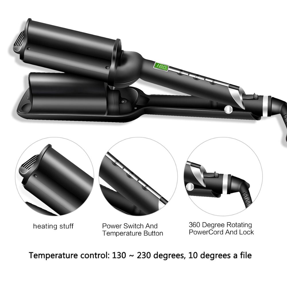 Krultang met drie cilinders en lcd-temperatuurdisplay, keramische toermalijn krultang met drie buizen, rizador de cabello