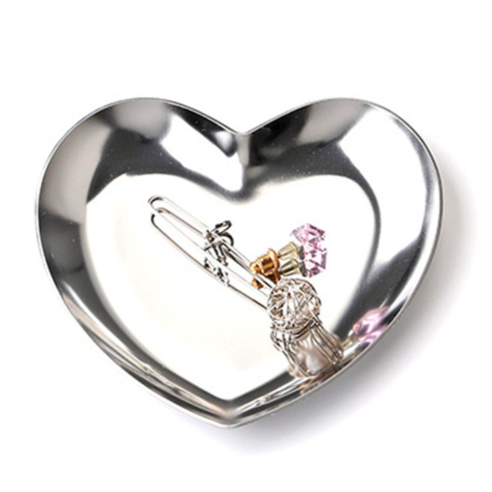 Stainless Steel Gold Storage Tray Fruit Snacks Jewelry Display Plate Kitchen Organizer Tools Metal Dessert Plate Home Storage: heart-shaped-silver