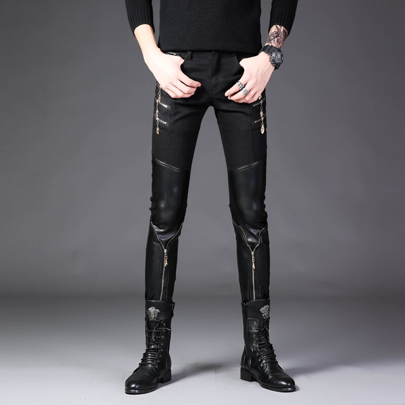 Höst män skinnbyxor slim-fit byxor läder prestanda herr byxor streetwear män hip hop byxor harem byxor