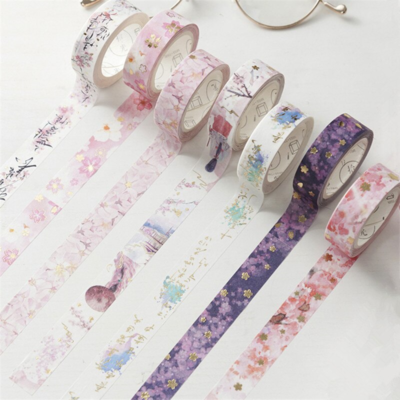 Cinta Washi romántica de estilo japonés, 15mm X 5m, Washi Tape Wave crane Sakura, cinta adhesiva decorativa para álbum de recortes, soporte escolar