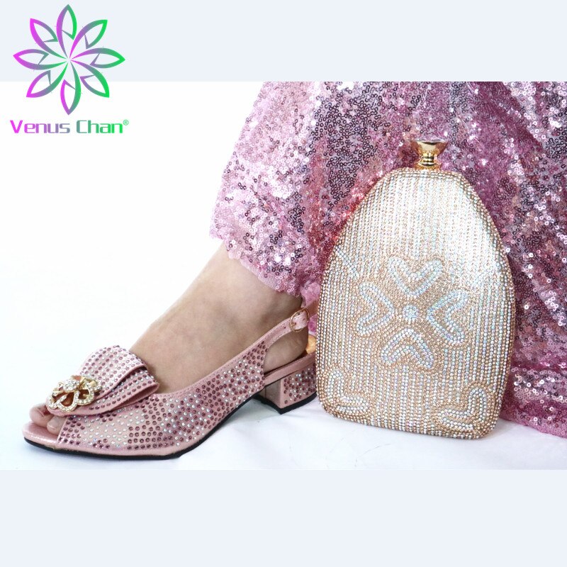 Shoes and Bag Set African Sets Red Color African Shoe and Bag Set for Party In Women Nigerian Shoes and Bag Set with Rhinestone