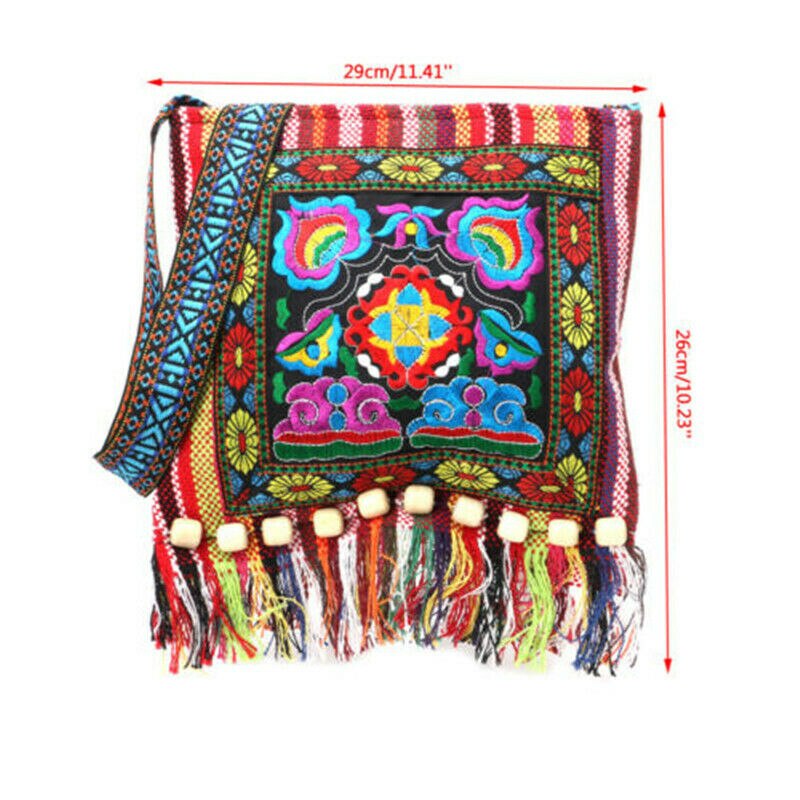 Bolso de hombro Vintage Hmong Tribal étnico tailandés indio Boho bolso de mensaje tapiz bordado hecho a mano de lino