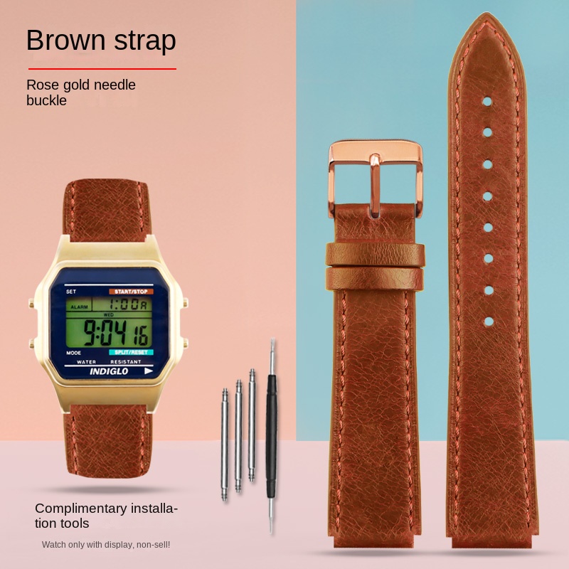 Para Casio pequeño cuadrado AE-1200WH AE1300 AQ-S810W A158 169 W-215/W-S200H SGW-300H correa de cuero pulsera Vintage 18mm TIMEX T80: Blue pink