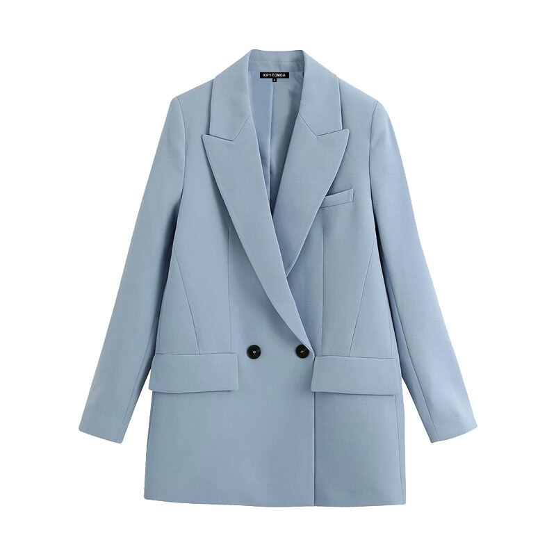 Kpytomoa kvinder kontor slid dobbelt breasted blazere frakke vintage lommer løstsiddende kvindelige overtøj chic toppe: S