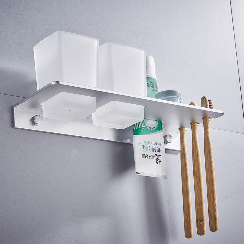 Porte-gobelet de salle de bain noir sans poinçon, porte-brosse à dents, accessoires de salle de bain multifonctions, porte-gobelet mural en métal ML6037