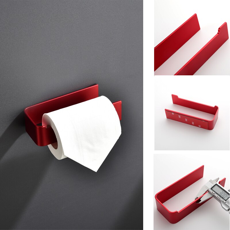 Aluminium Badezimmer Zubehör Sets 3M Band Wc Pinsel Halter Keramik Wc Rollen Papier Halter Rot Robe Haken Handtuch Halter