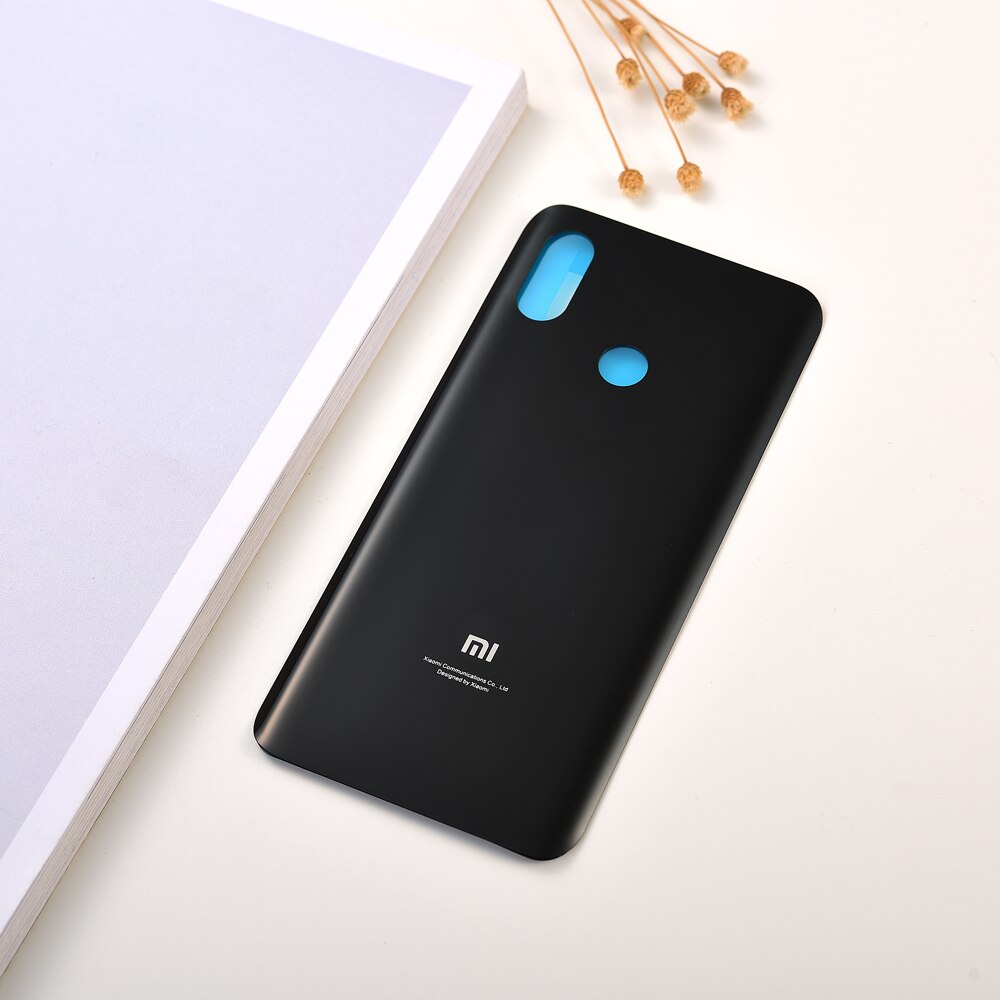 Xiaomi Mi8 Battery Housing Cover Glass Rear Door Case Replacement Part For XIAOMI mi8 Mi 8 Repair Panel Skin Shell With Adhesive: Black