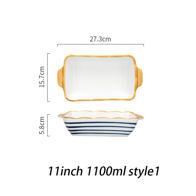 MDZF SWEETHOME 9/11inch Japanese Ceramic Baking Pan Rectangular Bakeware Dish Oven Baking Tray Kitchen Home Lasagna Pan: 1100ml style1
