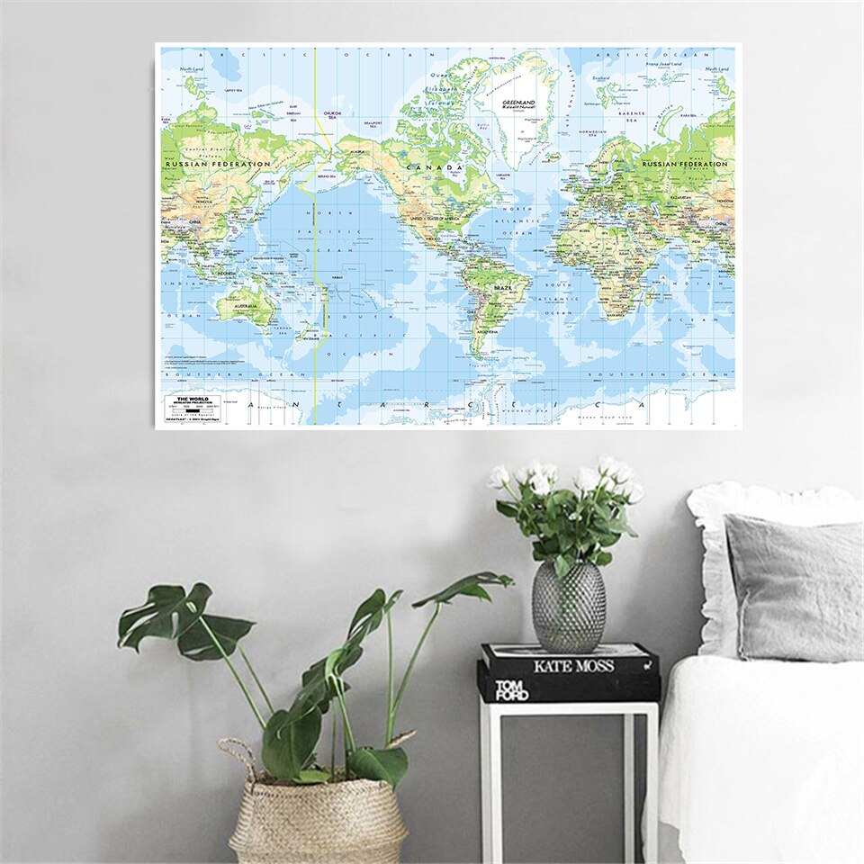 The World Mercator Projection 2001 Edition HD World Canvas Map 60x90cm Home Office Wall Decor Spray Painting