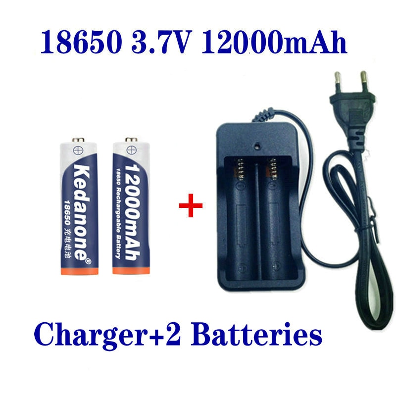 18650 Battery Rechargeable Battery 3.7V 18650 12000mAh Capacity Li-ion Rechargeable Battery For Flashlight Torch Battery+Charger