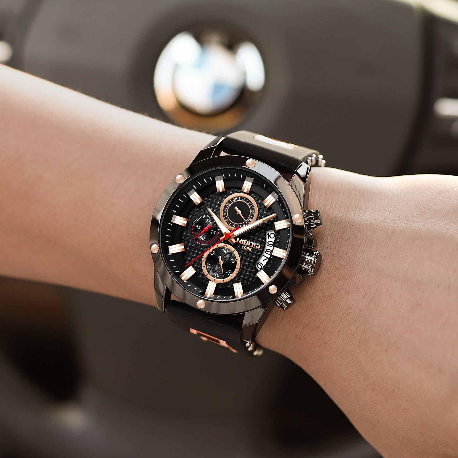 Nibosi Sport Zwart Heren Horloges Top Luxe Horloge Voor Mannen Siliconen Horloge Waterdicht Quartz Klok Relogio Masculino