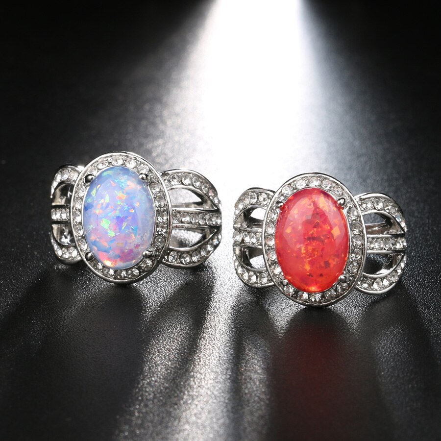 Kinel erstellt feuer rot opal ring zirkonia silber farbe hochzeit ringsfor frauen partei modeschmuck größe 7-10