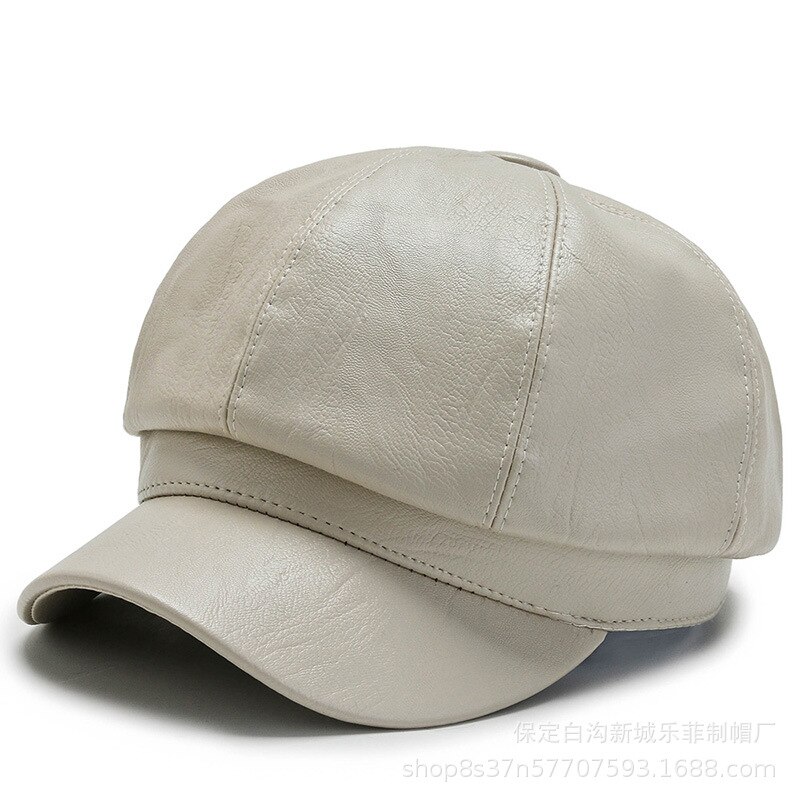 Buttermere pu læderhatte til kvinder vintage sort ottekantet kasket efterår vinter baret damehat solid avis: Hvid