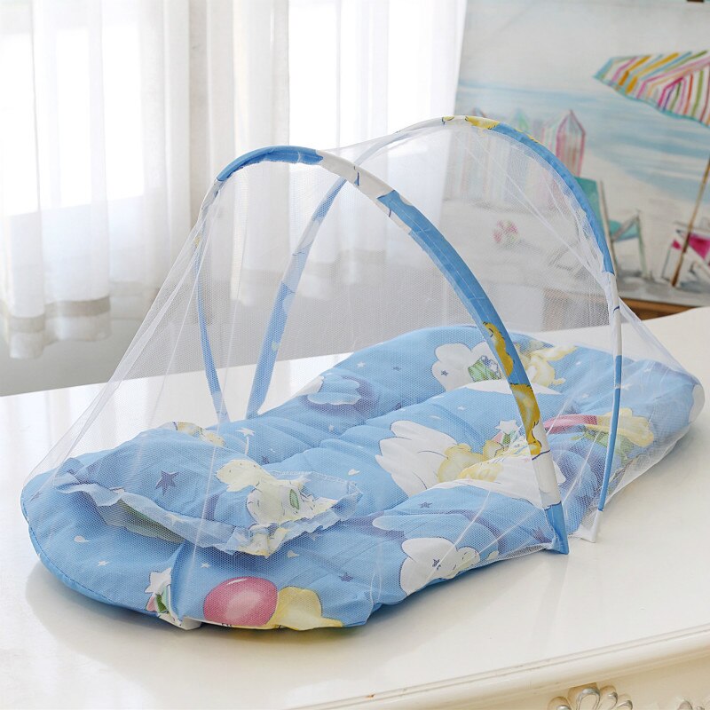 Baby Krippe Netz Tragbare Faltbare Baby Bett Moskito Netz Neugeborenen Schlaf Bett Reise Bett Netz Spielen Zelt freundlicher mit Kissen: Blau