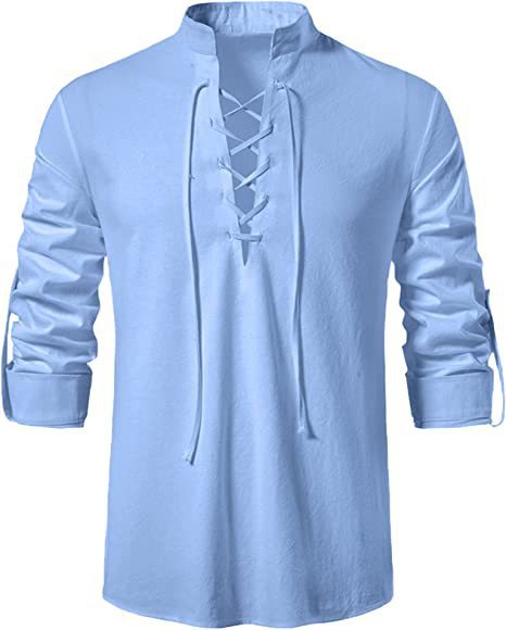 Men's Casual Blouse Cotton Linen Shirt Tops Long Sleeve Tee Shirt Spring Autumn Slanted Placket Vintage Yoga Shirts