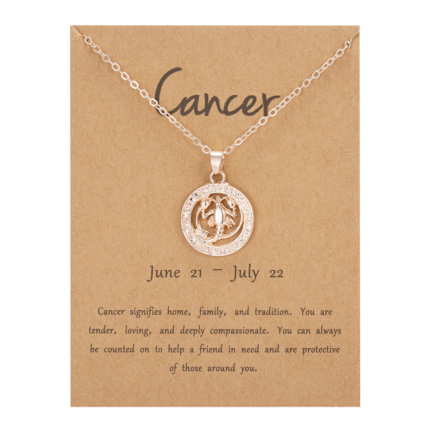 Trendige halsketten mit anhängern 12 sternzeichen-motiven in roségold für damen und herren – löwe-motiv, ideal als grußkarte, geburtstagsgeschenk oder familienschmuck.: Krebs
