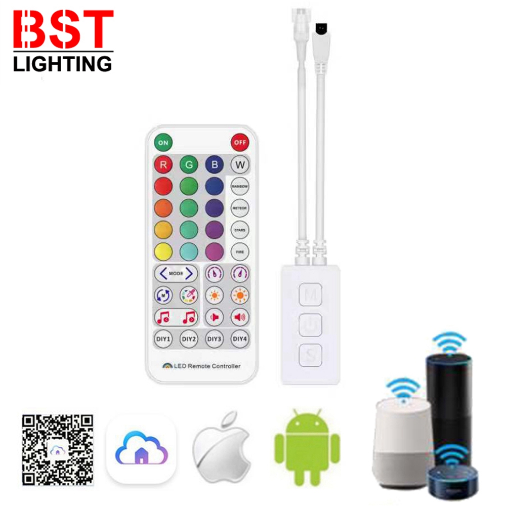 WS2811 WS2812B Addressable Pixel RGB LED Strip Light Controller SP511E WIFI&amp;IR&amp;Music Dual Output Alexa Smart Voice APP Control