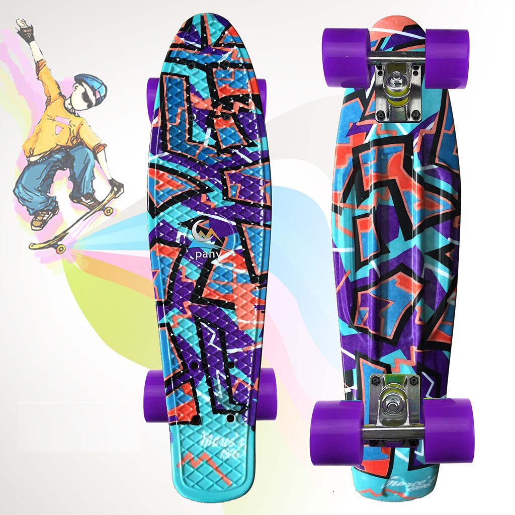 22inch Plastic Mini Cruiser Skateboard Long Board Banana Retro Skate Longboard Graphic Printed Children's Scooter #3: H