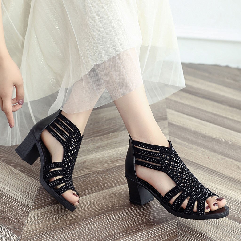 SAGACE Sommer Römischen Sandalen Frauen Damen Keil Sandalen Kristall lässig Fisch Mund Hohl Schuhe Reißverschluss Dame Schuhe