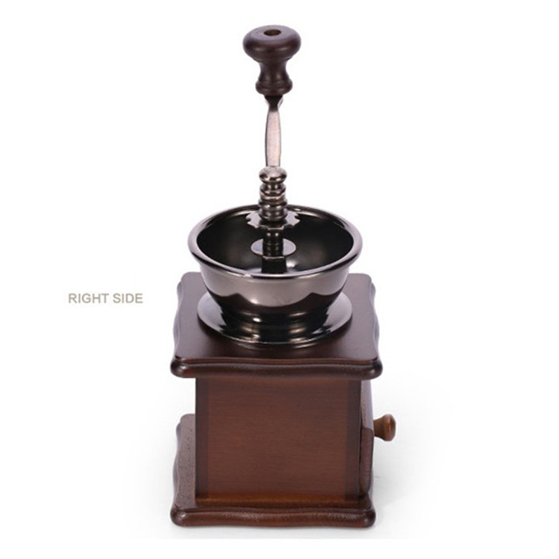 Klassisk træ manuel kaffekværn hånd rustfrit stål retro kaffe krydderi mini burr mølle med høj keramisk millston