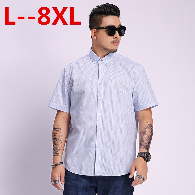 Pluss 8xl 6xl 5xl 4xl menn skjorte våren kortermet turn-down krage kjole prikkete print fritidsskjorte herre camisas: Xxl