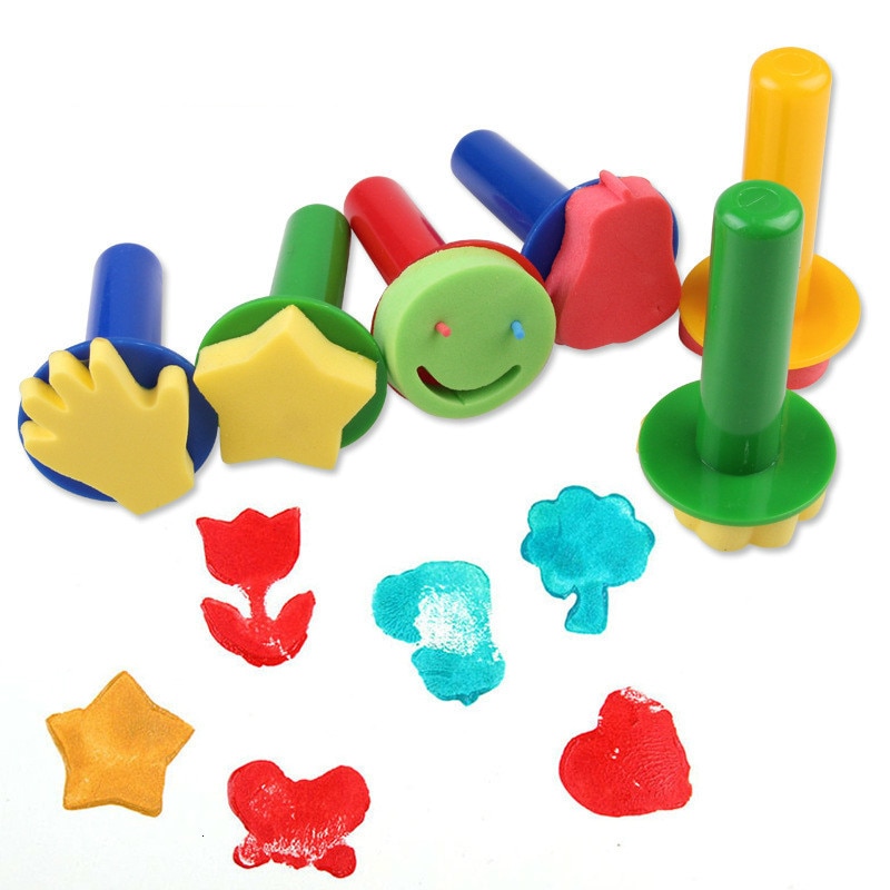 6PCS DIY Painting Tool Children's Toy Color Brush Seal Mini Sponge Opp Bag Packaging Colorful Sponge Wooden Handle Baby Handmade