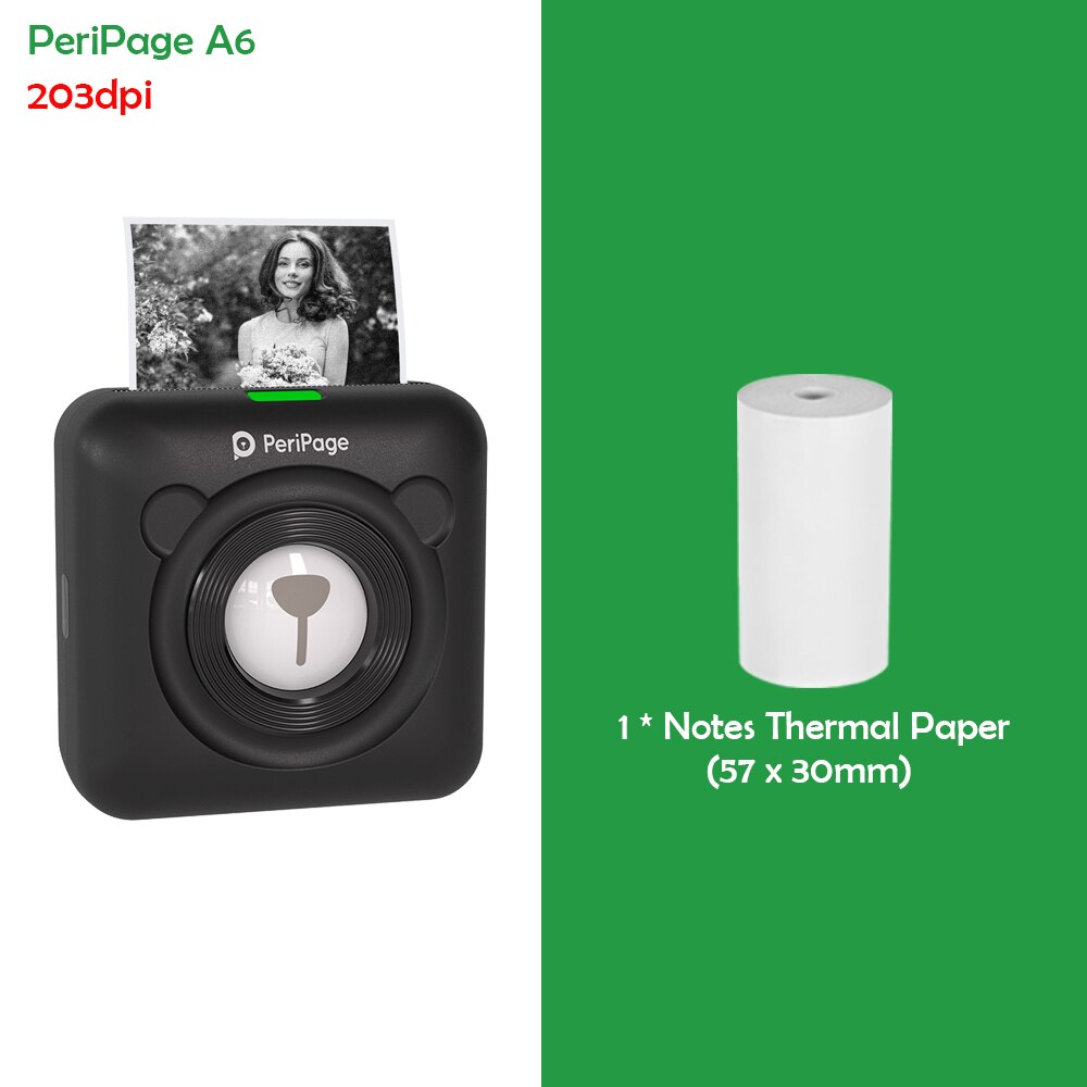 Stampante termica portatile Peripage A6 mini stampante termica tascabile per foto in carta da 203DPI stampante Bluetooth senza fili da 58mm: nero