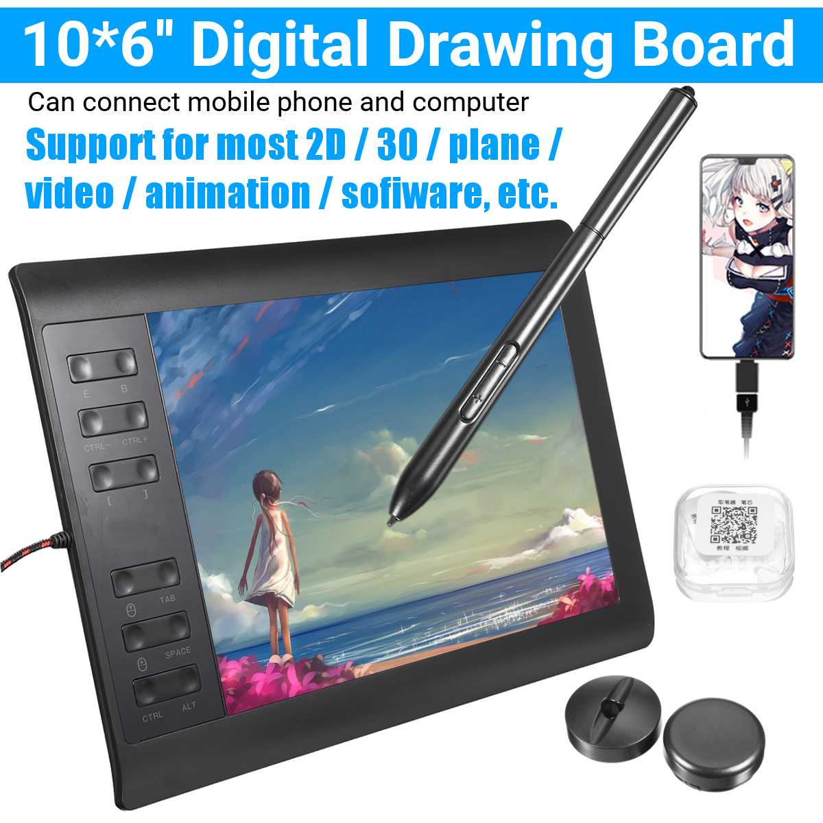 10*6 ''Grafische Tablet 8192 Niveaus Grafische Tekening Tablet Digitale Tablet 233 Point Quick Lezen Handtekening Pad Tekening pen
