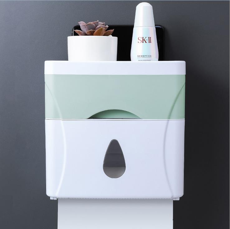 Vandtæt vægmontering toiletpapirholder hylde toiletpapir bakke rulle papirrør badeværelse væv opbevaringsboks: Grøn