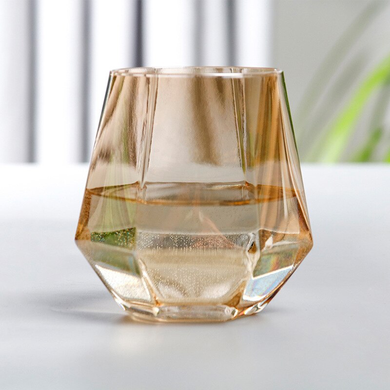 Sekssidig whisky krystallglass sklisikkert geometrisk gjennomsiktig diamantglass vann glassjuice glass melkeglasspar: En