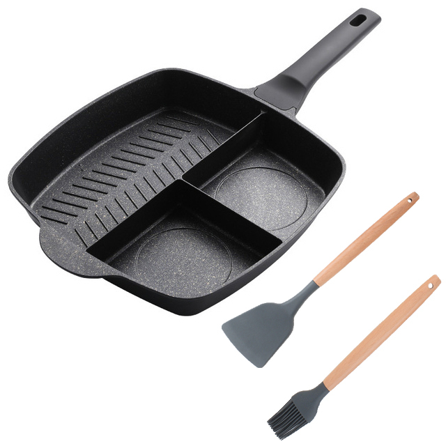 Sartén antiadherente 3 en 1 para hacer crepes, olla wok de cocina coreana, utensilios de cocina para desayuno, sartén para huevos: E
