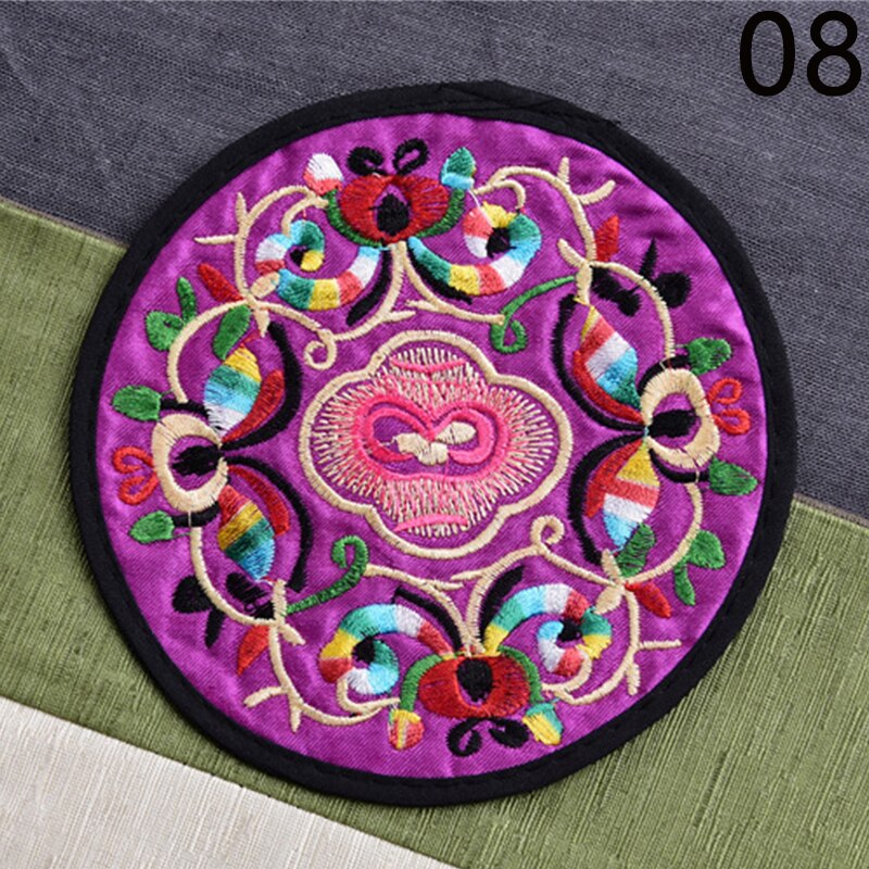 Vintage Etnische Bloemen Theekopje Mat Ronde Moderne Chinese Stof Geborduurde Onderzetters Thuis Duurzaam Isolatie Pads Cup Mat: 08