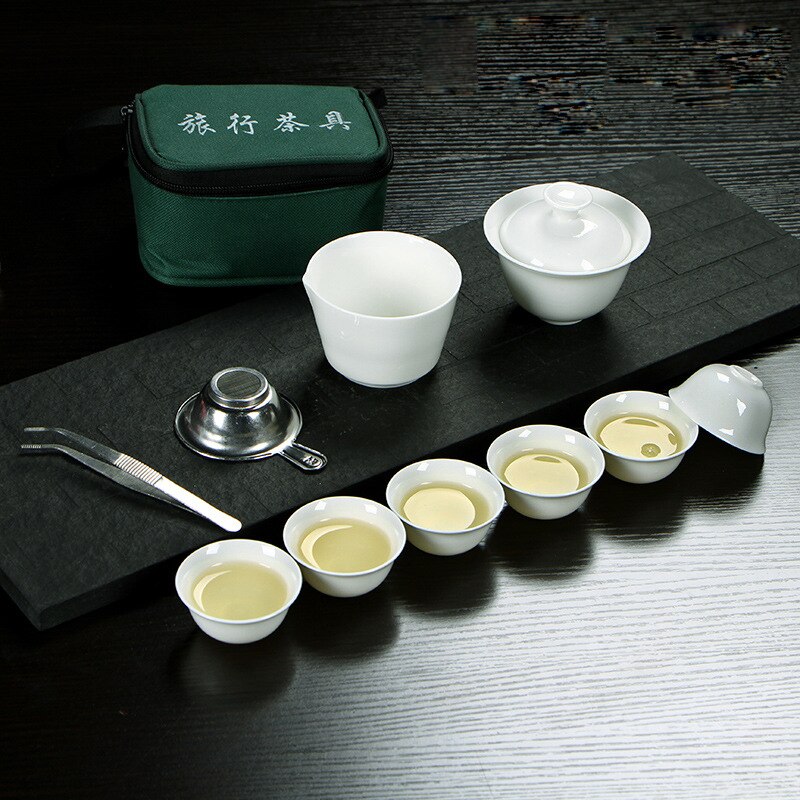 11pcs Thee Set China Reizen Kung Fu Thee Sets Keramische Draagbare Theekopje Porselein Service Gai Wan Thee Pot Mok van Theeceremonie Theepot