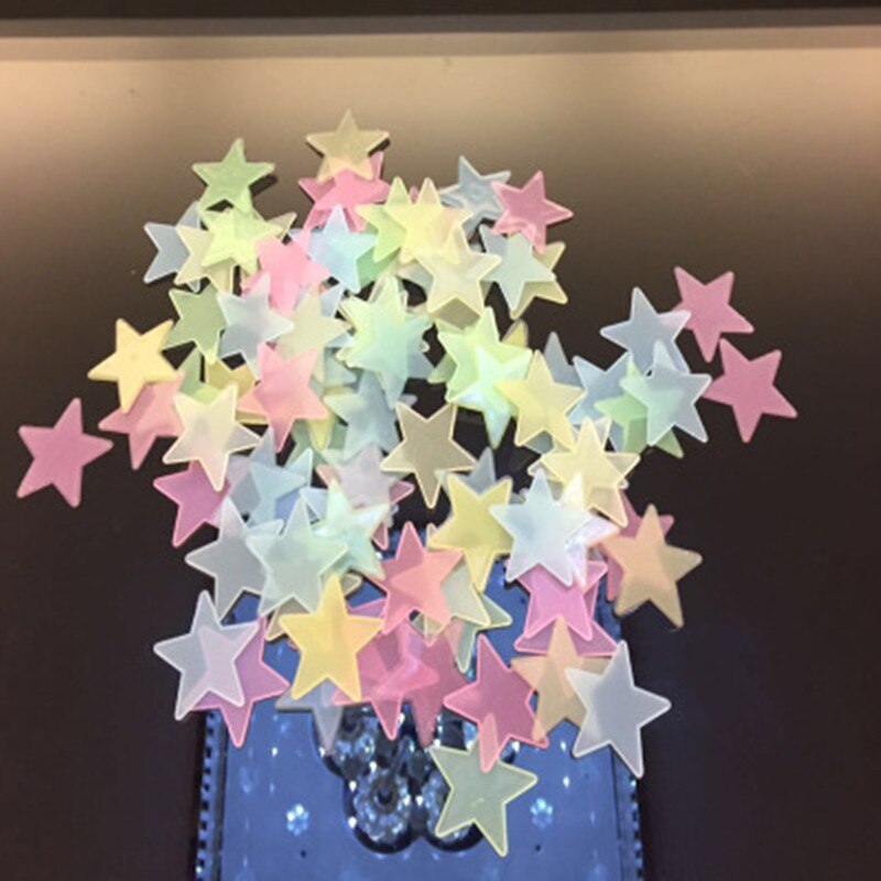 * 100 pcs. 3D stars glow in the dark Luminous on Wall Stickers for Kids Room living room Wall Decal Home Decoration poster